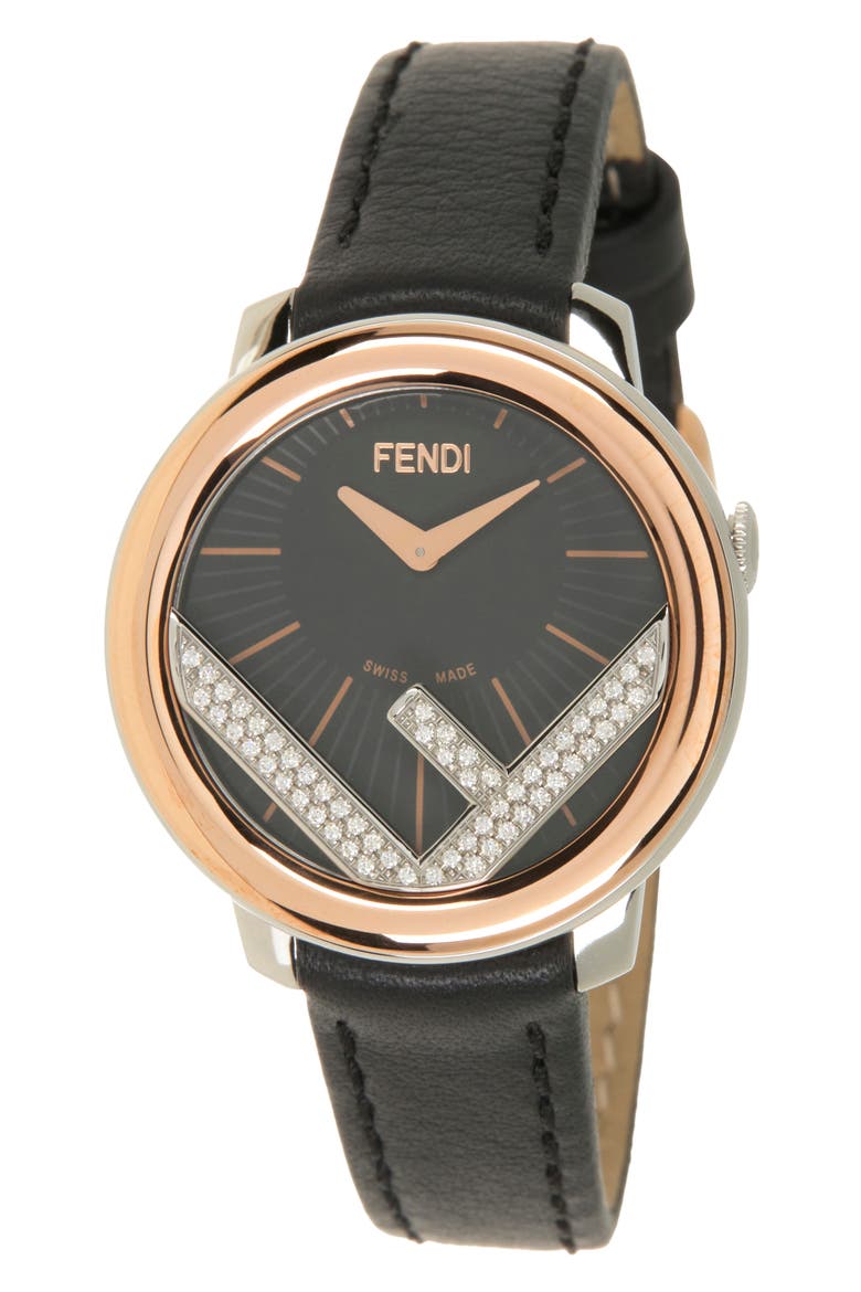 Run Away Diamond Embellished Leather Strap Watch, 28mm, Main, color, TWO TONE