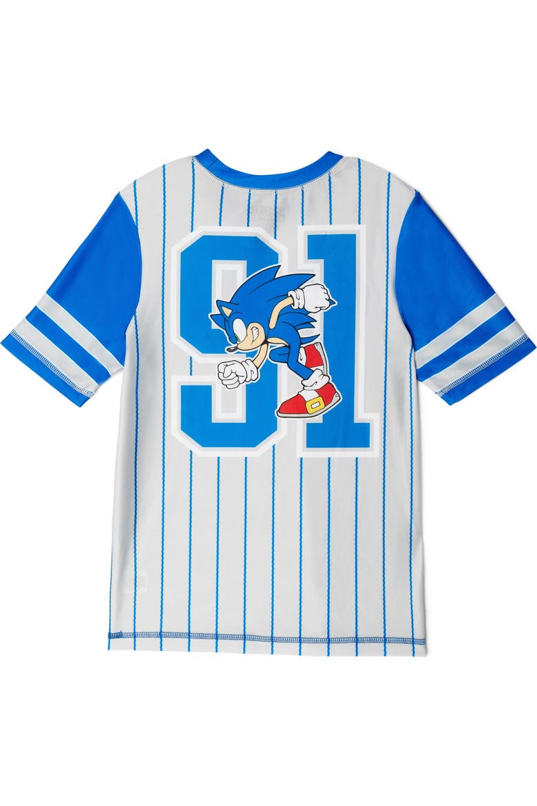 Sonic the Hedgehog 2-Piece Swimwear Rash Guard and Swim Trunks Set, Alternate, color, Sonic Grey Blue