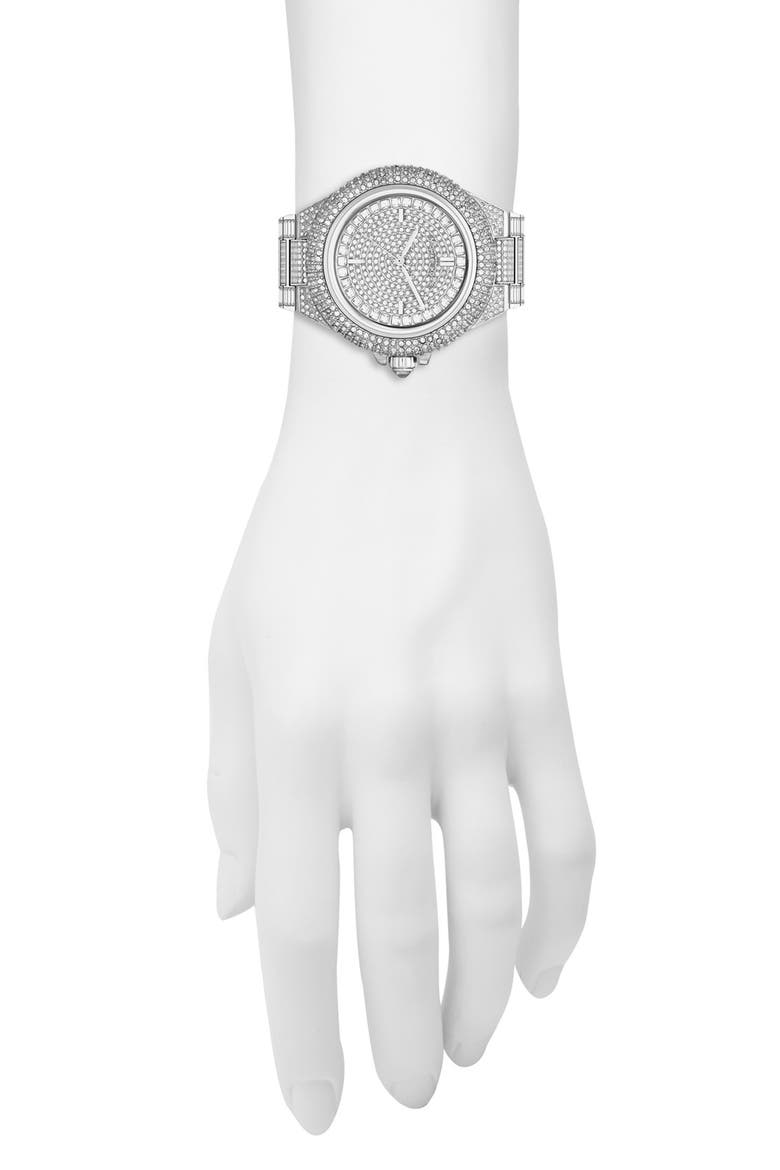 Michael Kors 'Camille' Crystal Encrusted Bracelet Watch, 44mm, Alternate, color, SILVER