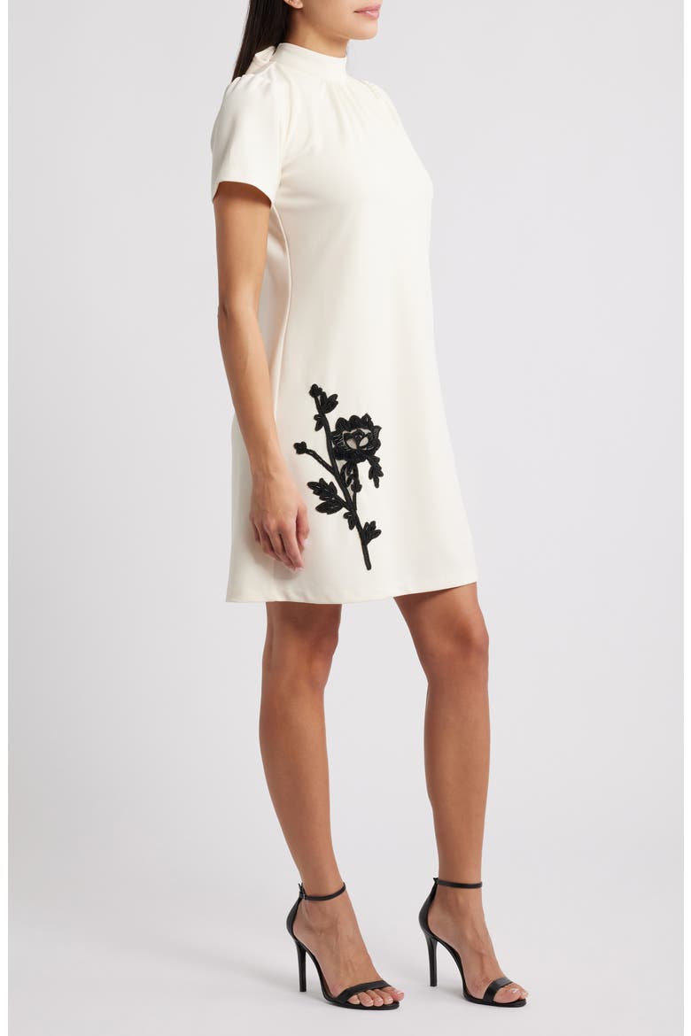 Floral Mock Neck Sheath Dress, Alternate, color, SWAN WHITE/ ANNE BLACK