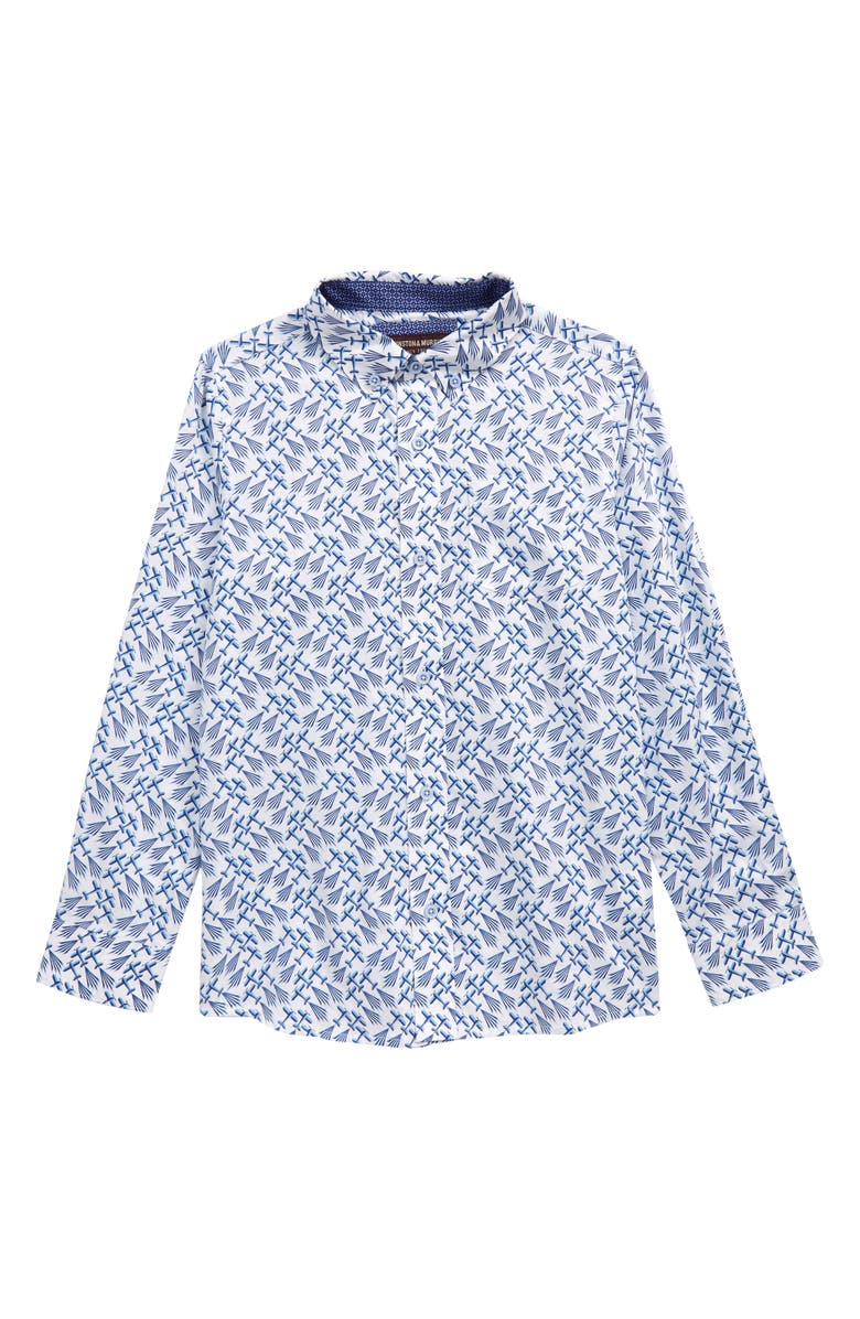 Johnston & Murphy Kids' Airplane Print Button-Down Shirt, Main, color, 