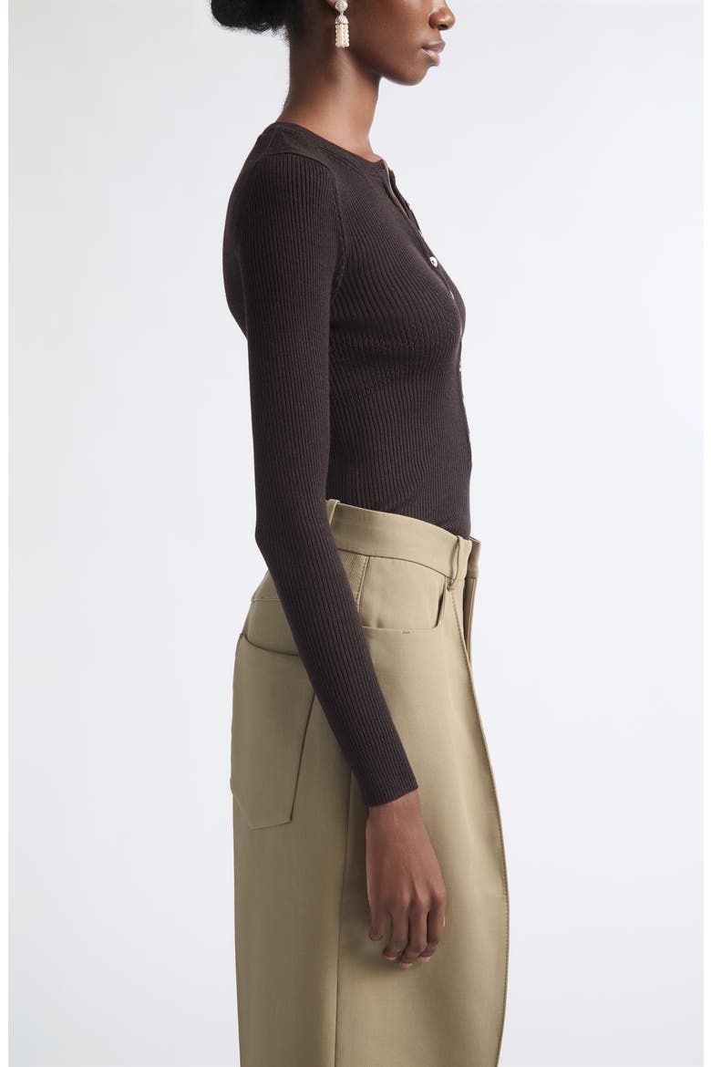 Insider Merino Wool & Silk Henley Sweater, Alternate, color, BITTER CHOCO