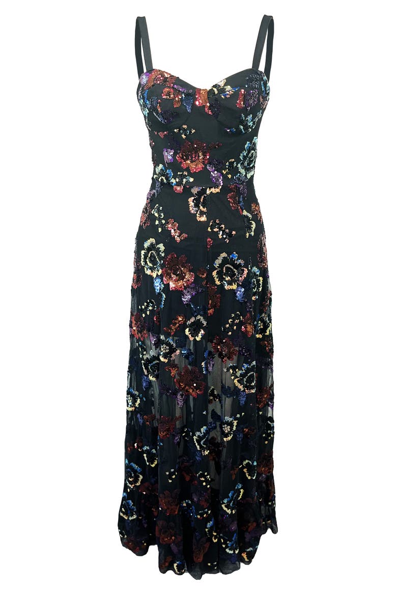 Anabel Sequin Floral Gown, Alternate, color, BLACK MULTI