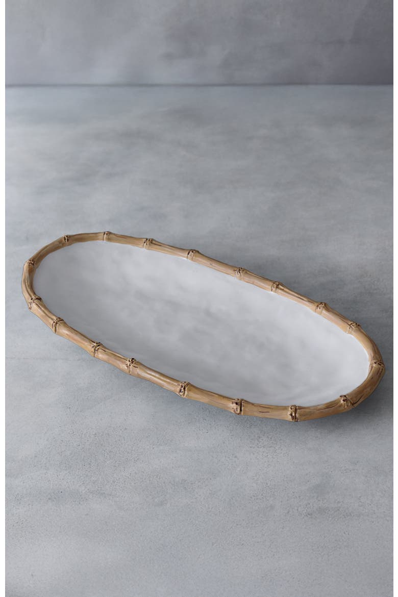 Vida Cane Medium Oval Platter, Alternate, color, White