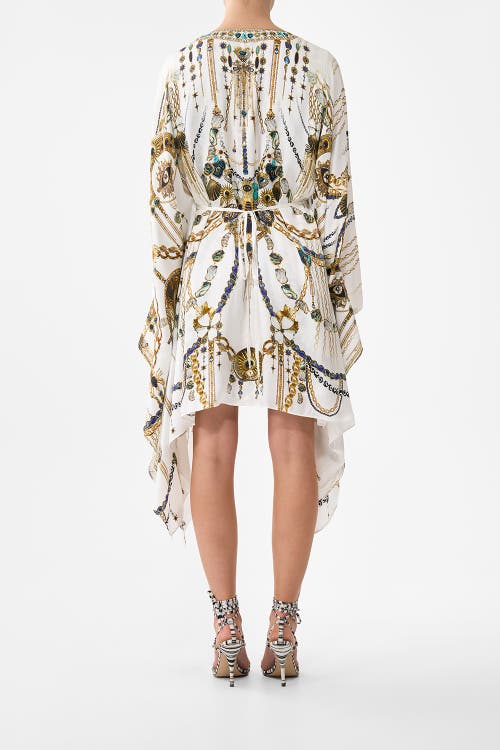 Camilla Short Kaftan With Waist Tab In White