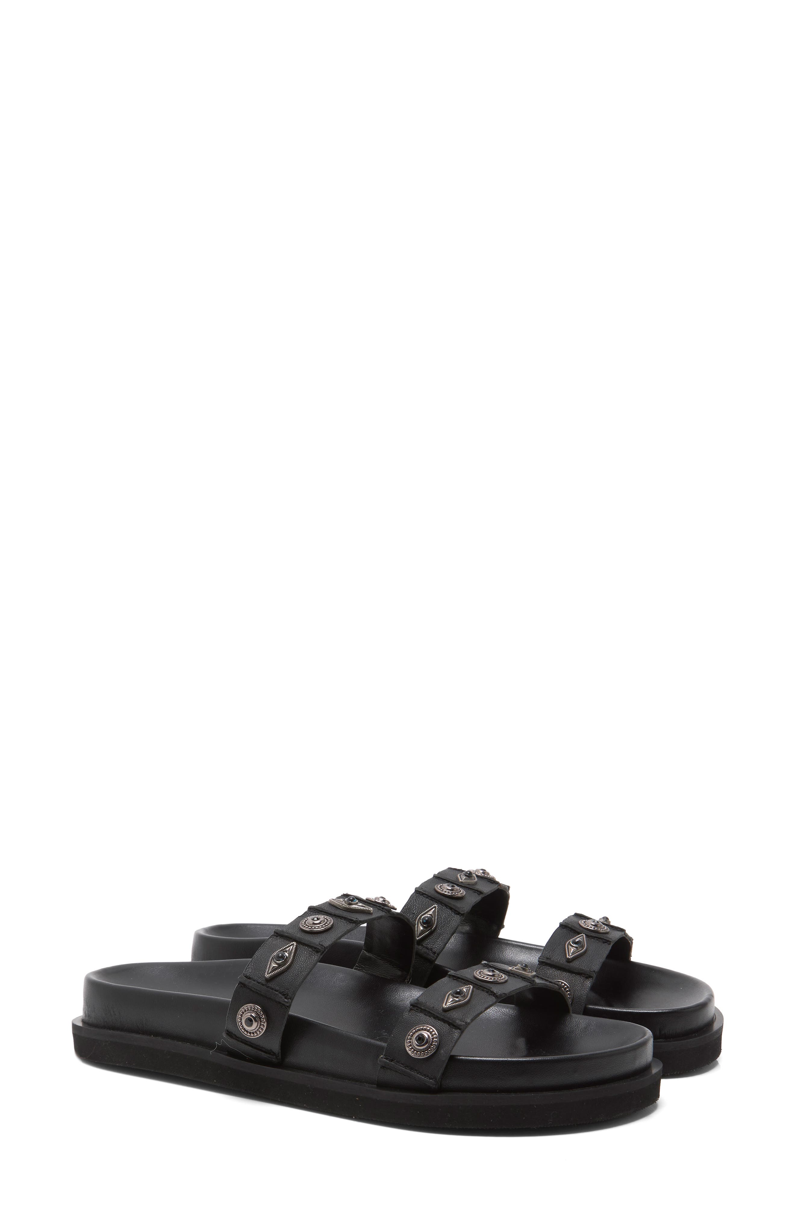 Free People Findings Slide Sandal, Alternate, color, Black Tide Leather