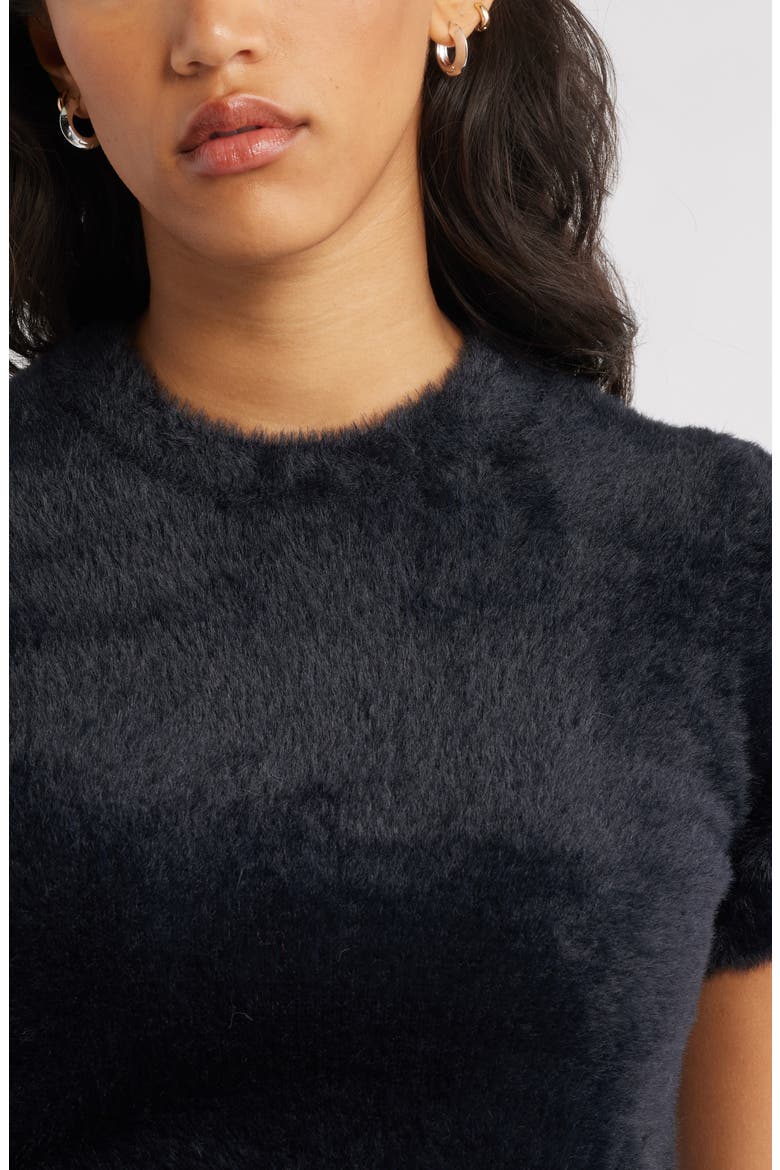 Fuzzy Short Sleeve Sweater, Alternate, color, BLACK