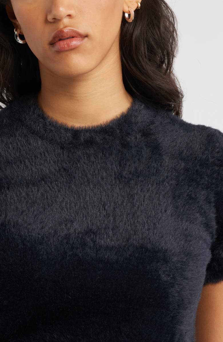Open Edit Fuzzy Short Sleeve Sweater, Alternate, color, Black