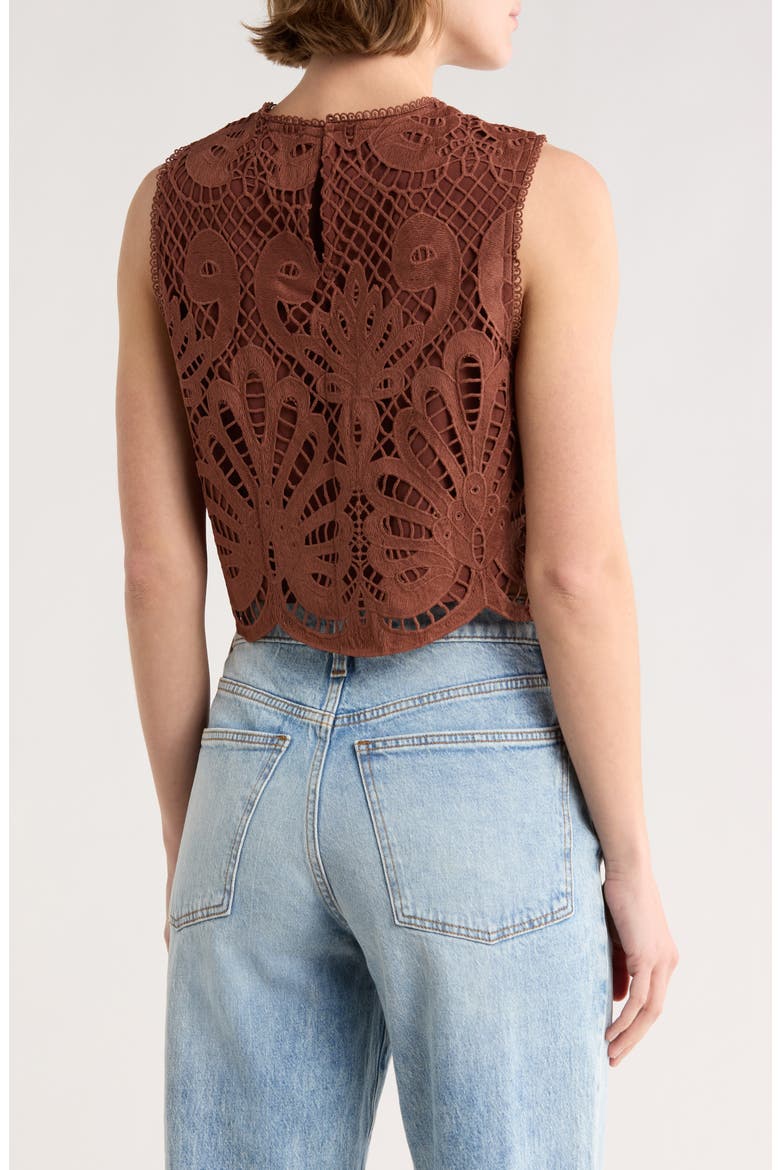 Lace Overlay Top, Alternate, color, BROWN