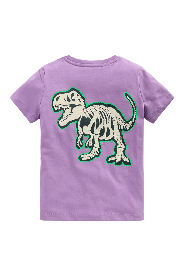 Kids' Glow in the Dark Cotton Graphic T-Shirt, Alternate, color, CHALK VIOLET DINO SKELETON
