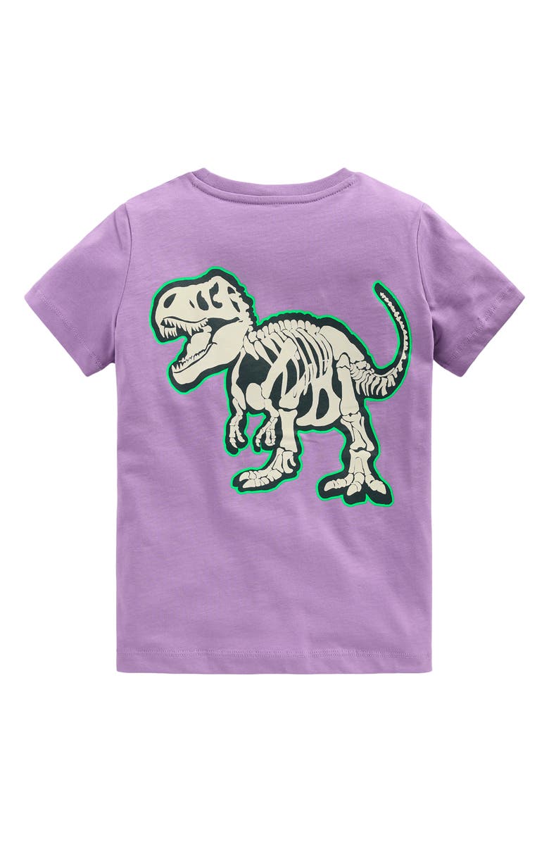 Mini Boden Kids' Glow in the Dark Cotton Graphic T-Shirt, Alternate, color, Chalk Violet Dino Skeleton