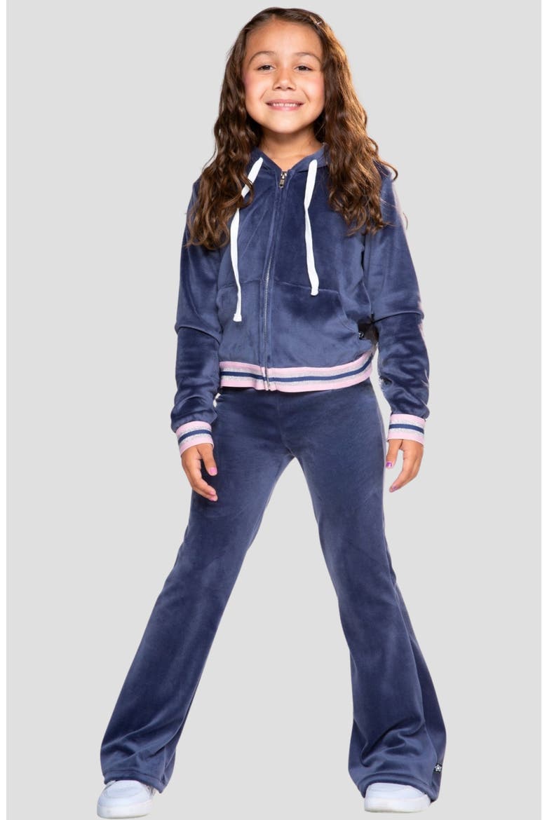 Kids' Velour Cropped Full Zip Hoodie, Alternate, color, VINTAGE NAVY