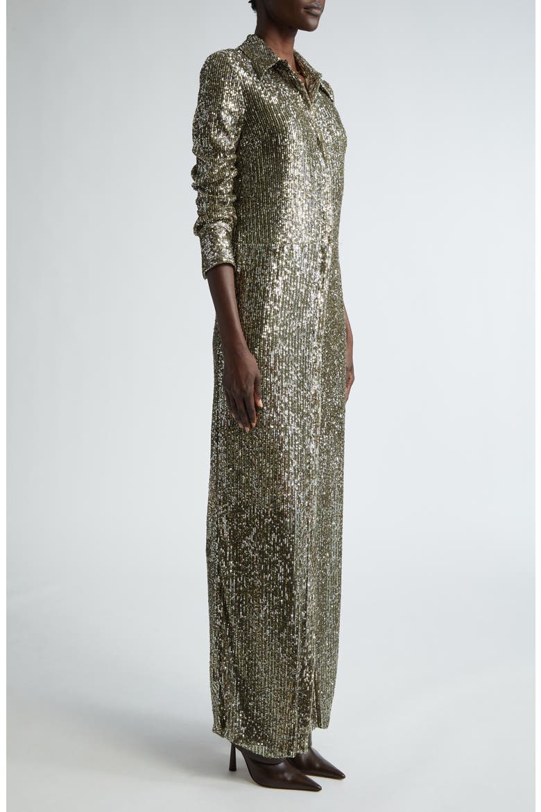 Sequin Embroidered Long Sleeve Shirtdress, Alternate, color, OLIVE