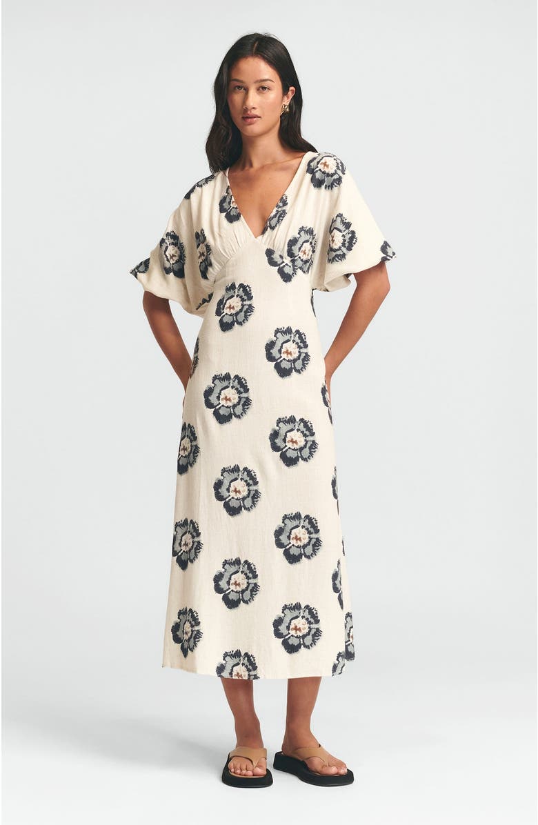 ST MRLO Palm Midi Dress, Alternate, color, Navy Floral