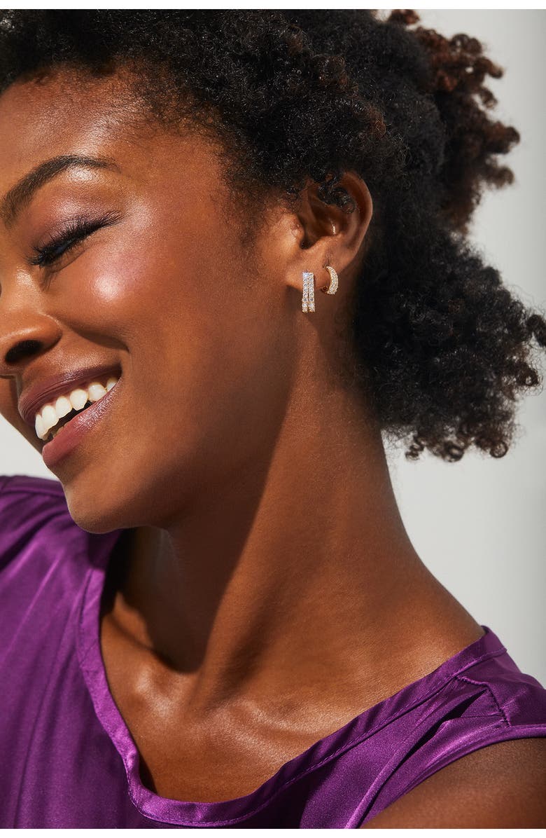 Nadri Disco Duo Pavé Cubic Zirconia J-Hoop Earrings, Alternate, color, Gold