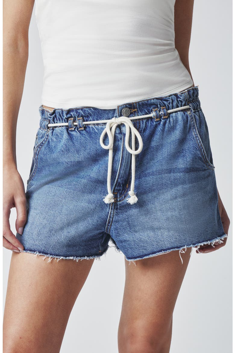 Paper Bag High Waist Denim Shorts, Alternate, color, MED WASH