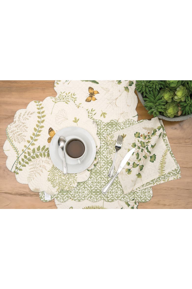 Althea Green & White Butterfly 100% Cotton, Set of 6 Cloth Napkins, Alternate, color, Green