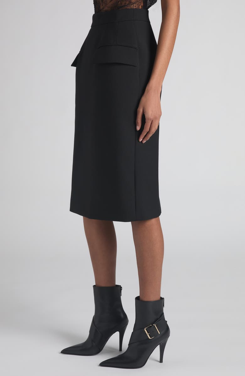 McQueen Dart Wool Stretch Gabardine Midi Skirt, Alternate, color, Black