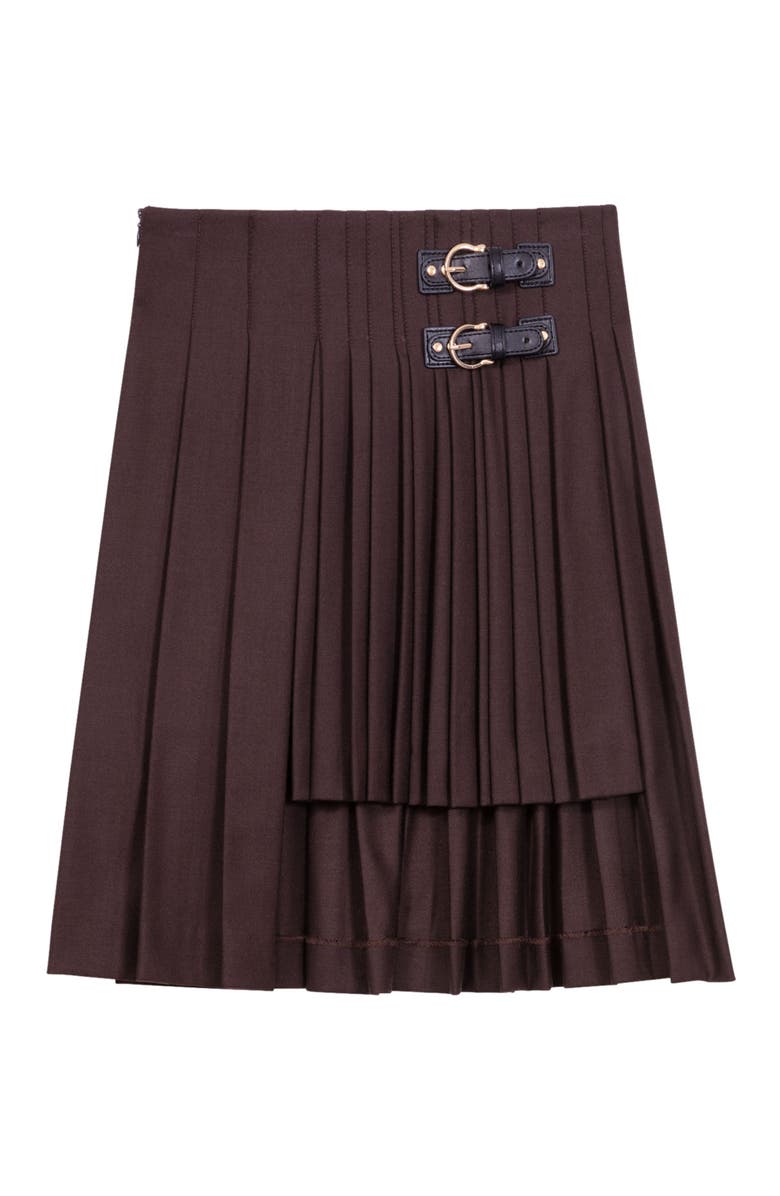 maje Asymmetrical pleated short skirt, Alternate, color, 
