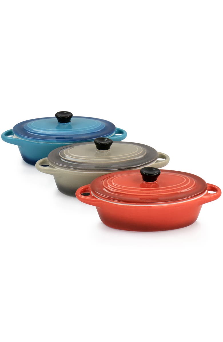 Crock-pot Wexford 3 Piece 6.7oz Stoneware Mini Oval Casserole Set, Alternate, color, Blue