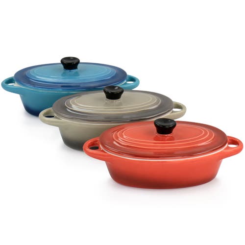 Crock-pot Wexford 3 Piece 6.7oz Stoneware Mini Oval Casserole Set In Multi