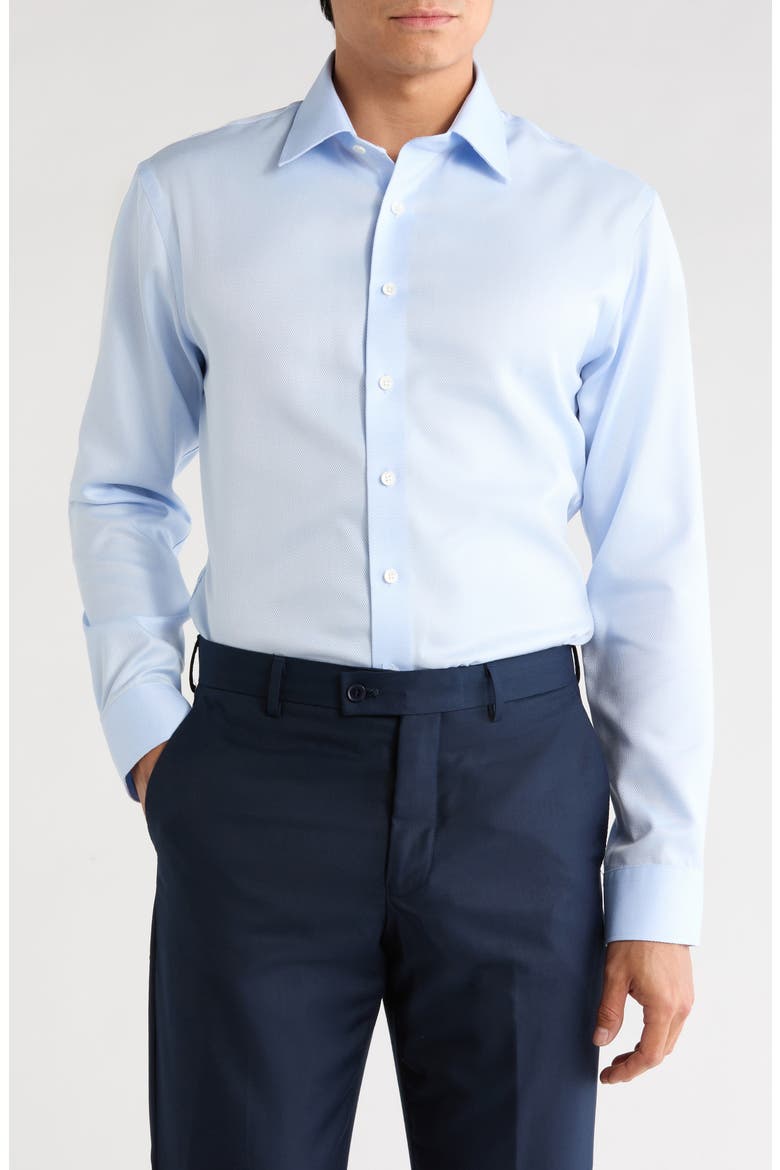 Trim Fit Textured Cotton Shirt, Main, color, BLUE SARONNO TEXTURE