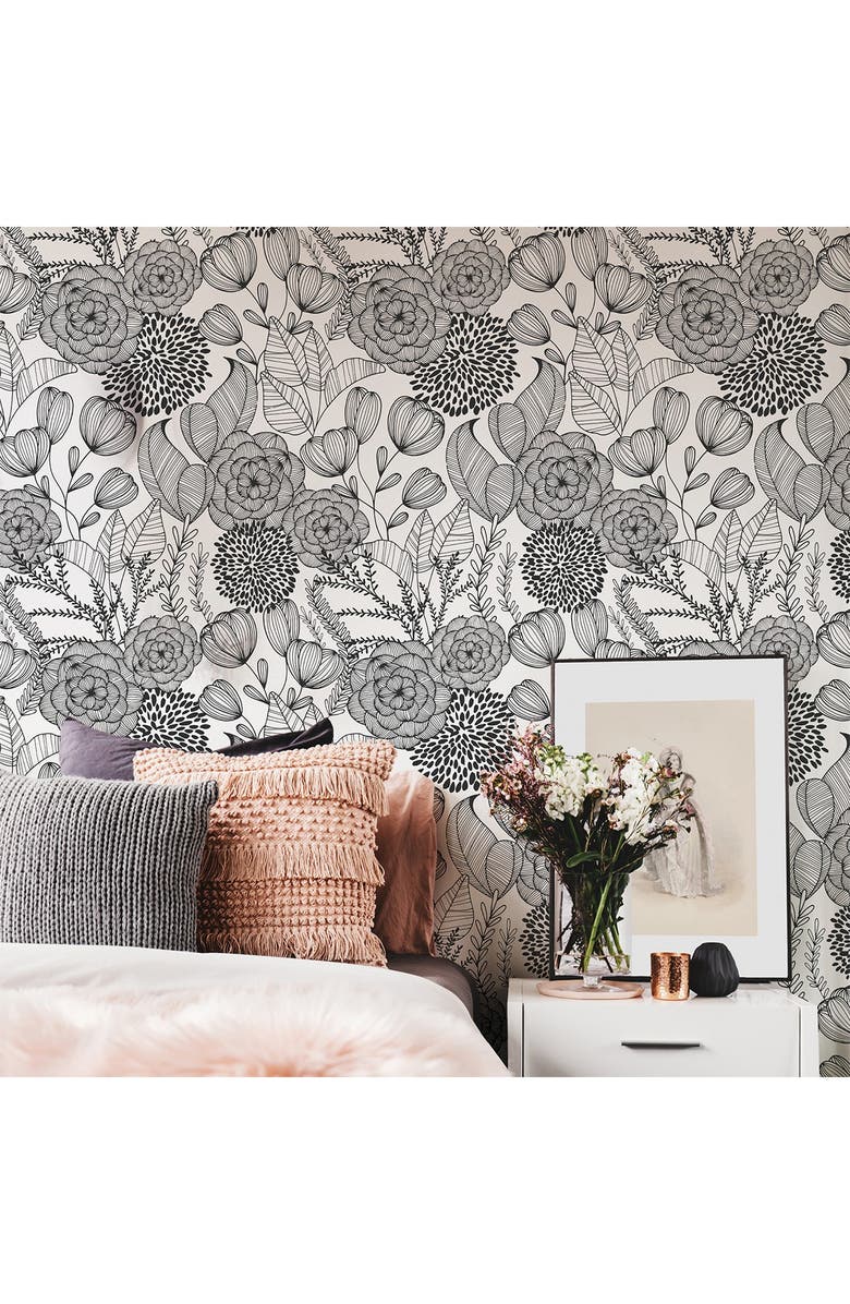 Wallpops Black Secret Garden Peel & Stick Wallpaper, Alternate, color, Black