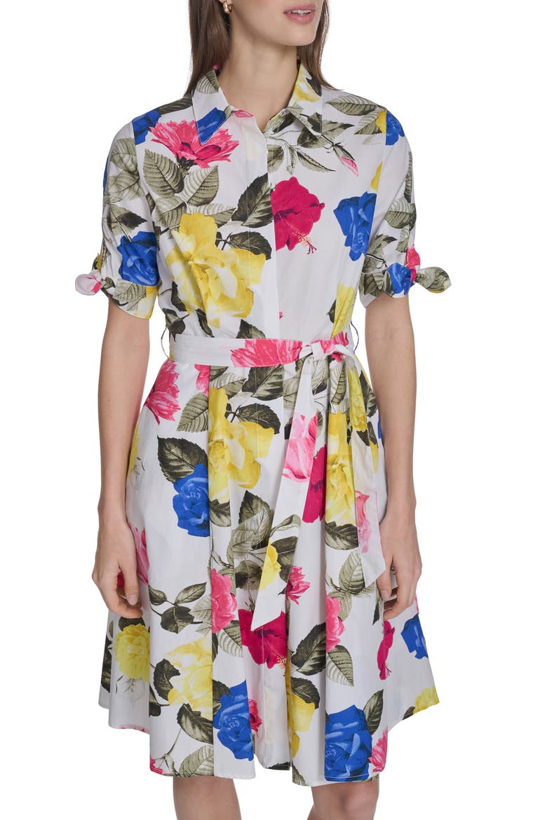 Short Sleeve Cotton Shirtdress, Alternate, color, LIPSTICK MULTI