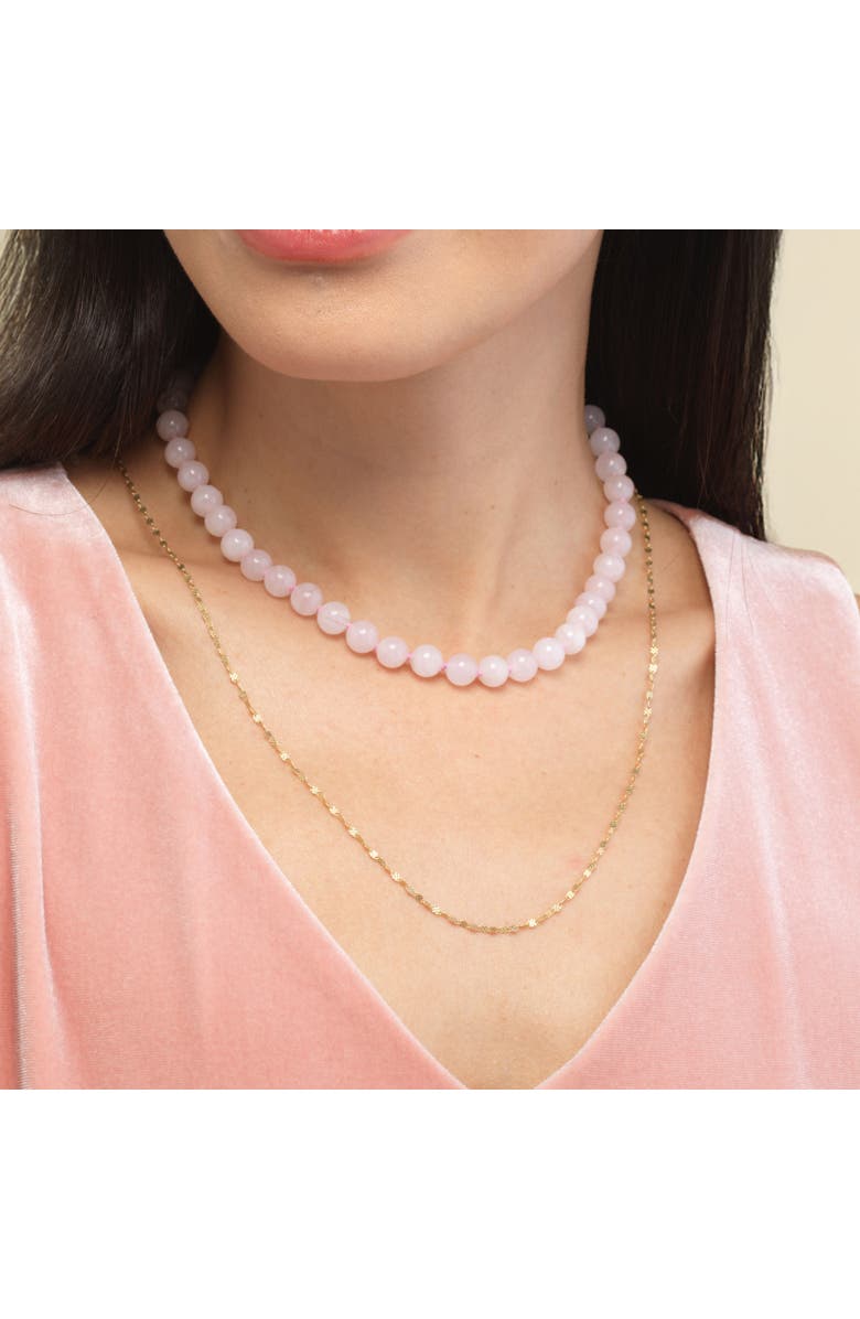 The Lovery Fine Jewelry Rose Quartz Knotted Bead Necklace, Alternate, color, Rose Quartz