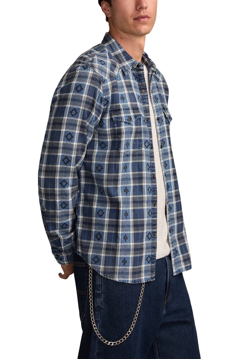 Plaid Cotton Dobby Snap-Up Western Shirt, Alternate, color, INDIGO MULTI