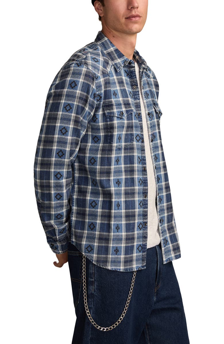 Lucky Brand Plaid Cotton Dobby Snap-Up Western Shirt, Alternate, color, Indigo Multi