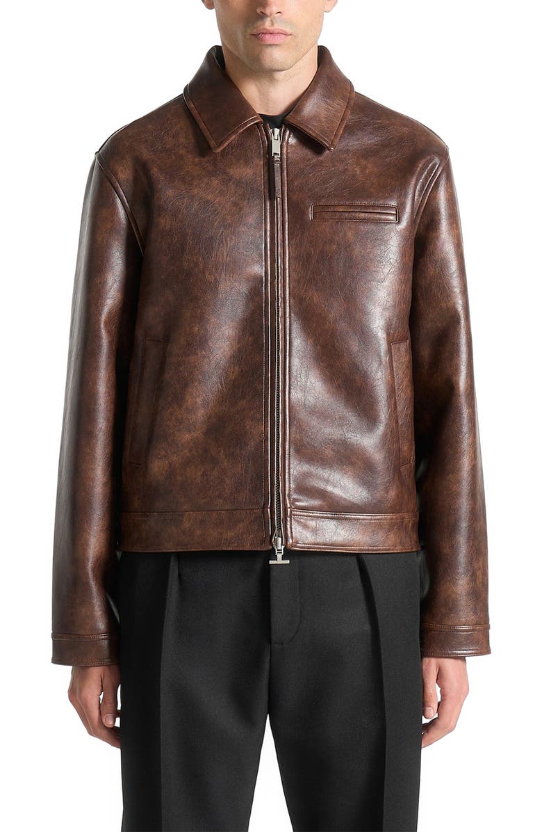 Manière De Voir Laurent Vintage Leather Jacket, Alternate, color, Brown