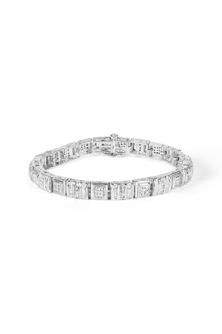 10K White Gold Round and Baguette Cut Diamond Bracelet, Main, color, White