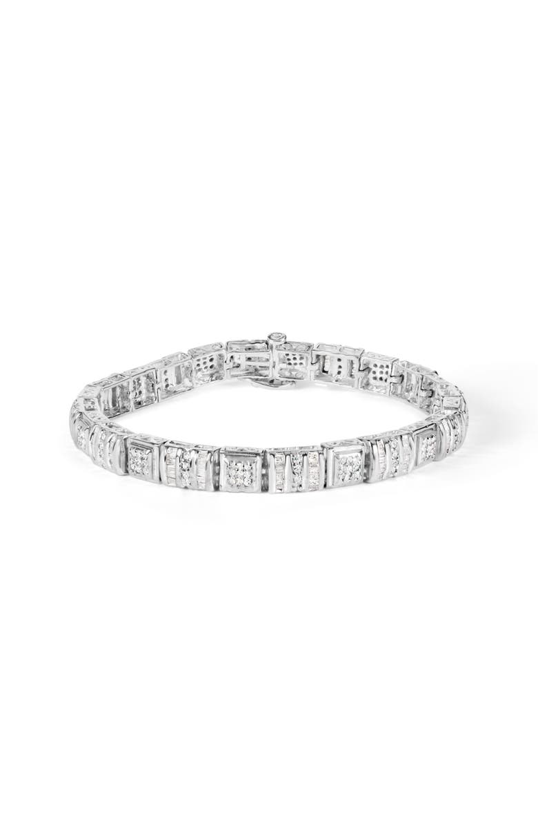 Haus of Brilliance 10K White Gold Round and Baguette Cut Diamond Bracelet, Main, color, White
