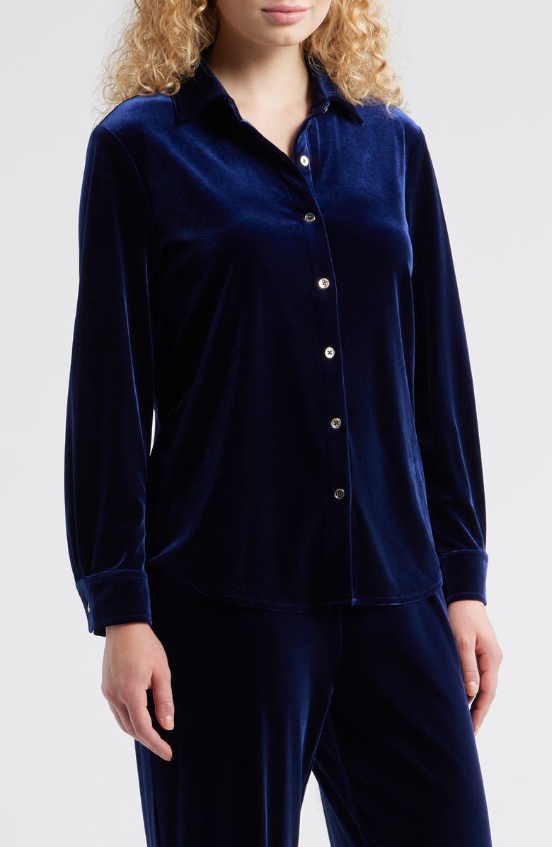 AK ANNE KLEIN Long Sleeve Velvet Button-Up Shirt, Main, color, 