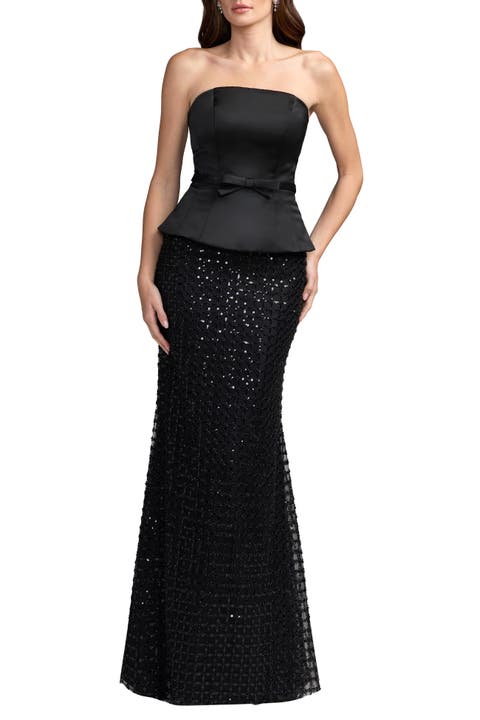 Strapless Satin Top With Embellished Skirt Gown