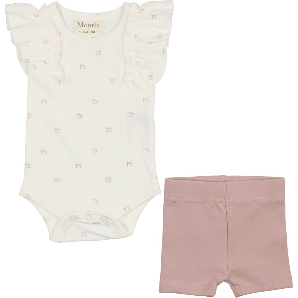 Maniere Manière Kids' Flutter Sleeve Bodysuit & Shorts Set In White