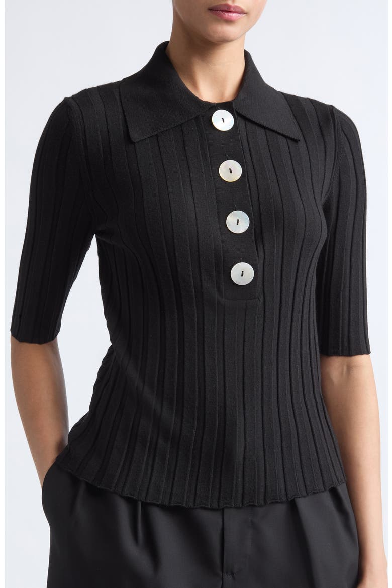 Sugarman Virgin Wool Rib Polo, Alternate, color, NOIR