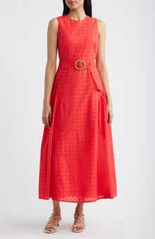 Eyelet Belted Sleeveless Maxi Dress