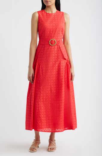 Eyelet Belted Sleeveless Maxi Dress