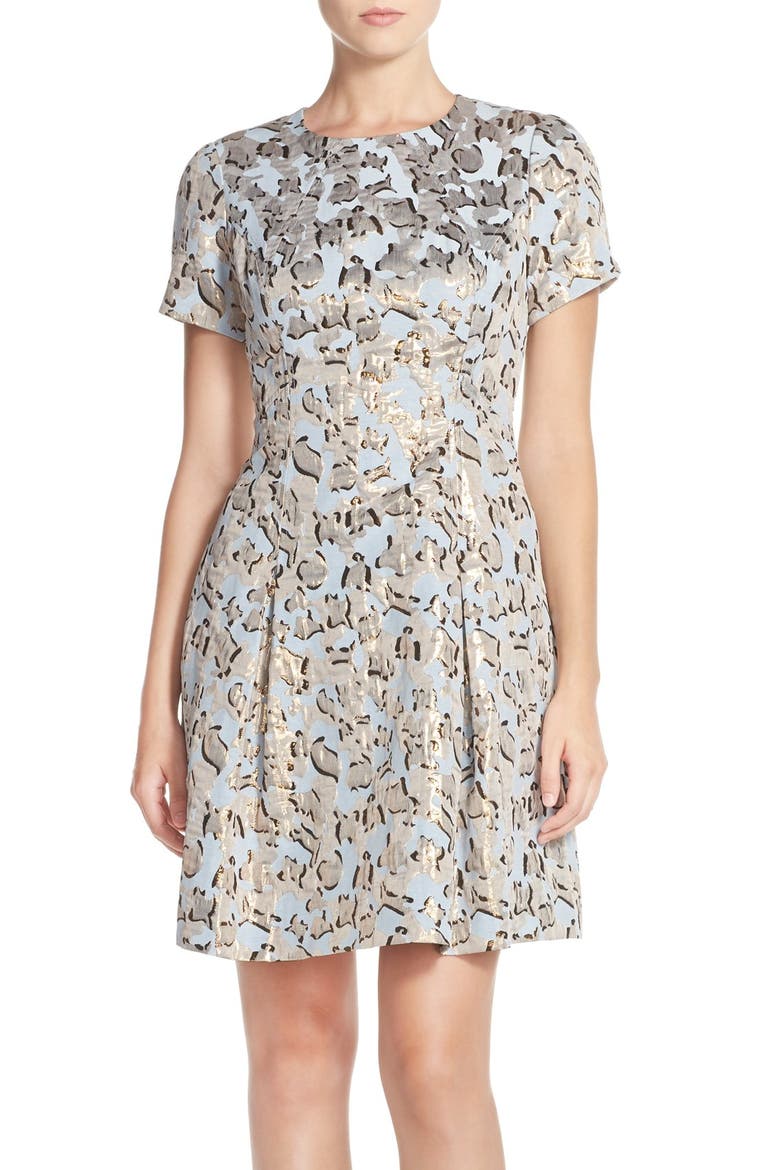 Metallic Jacquard Fit & Flare Dress, Main, color, PRINT