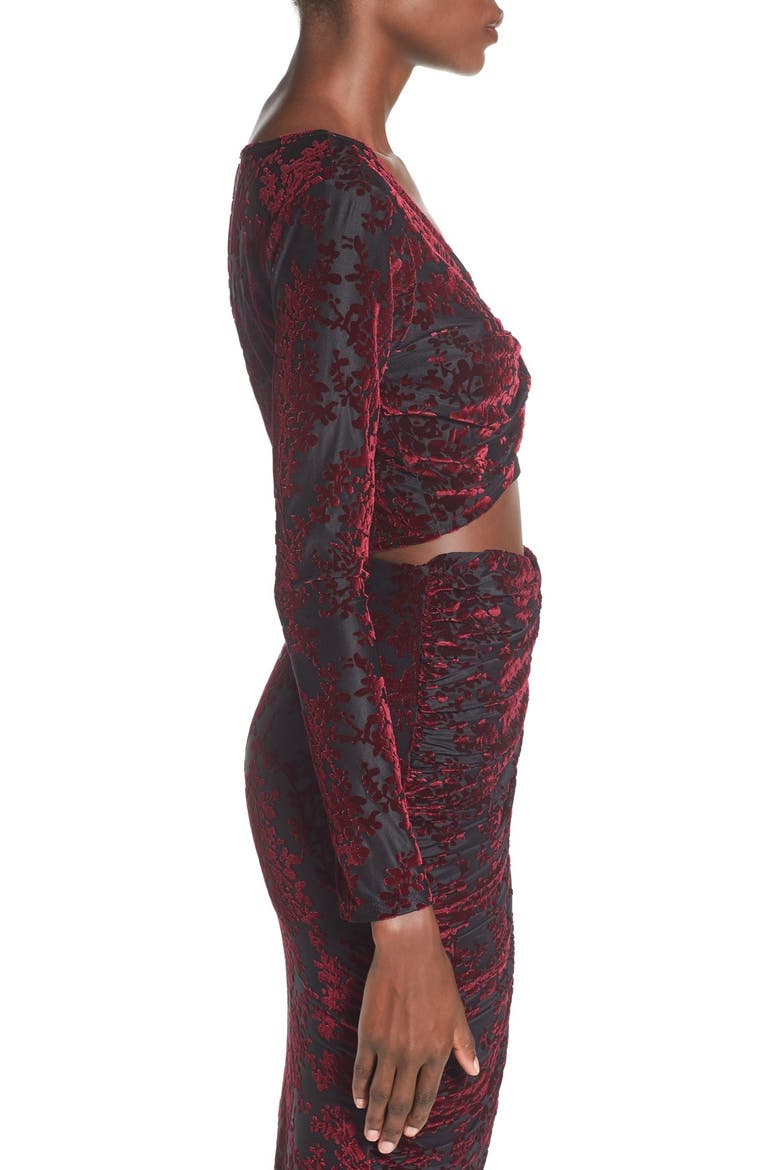Velvet Ruched Wrap Front Skirt, Alternate, color, BURGUNDY