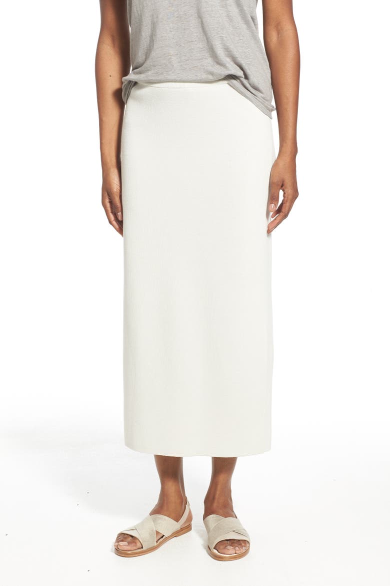 Silk & Cotton Interlock Knit Pencil Skirt, Alternate, color, BONE