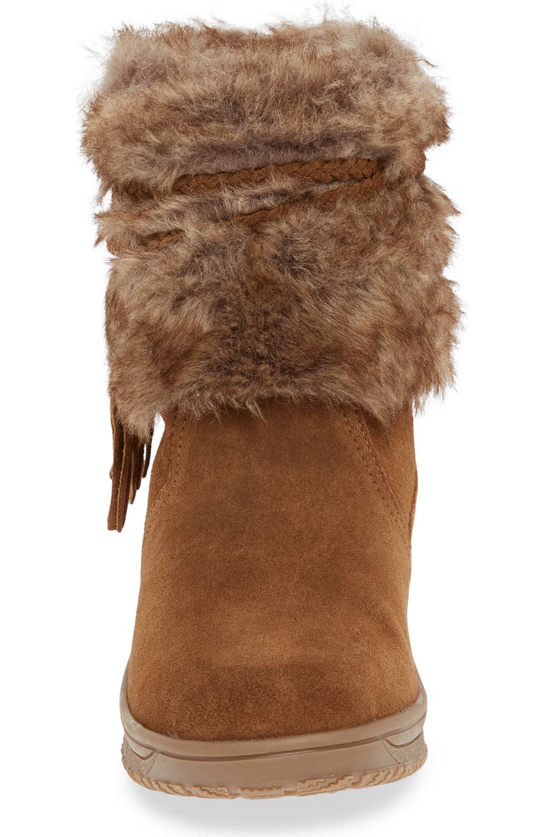 Minnetonka Everett Water Resistant Suede & Faux Fur Boot, Alternate, color, Dusty Brown Suede/ Faux Fur