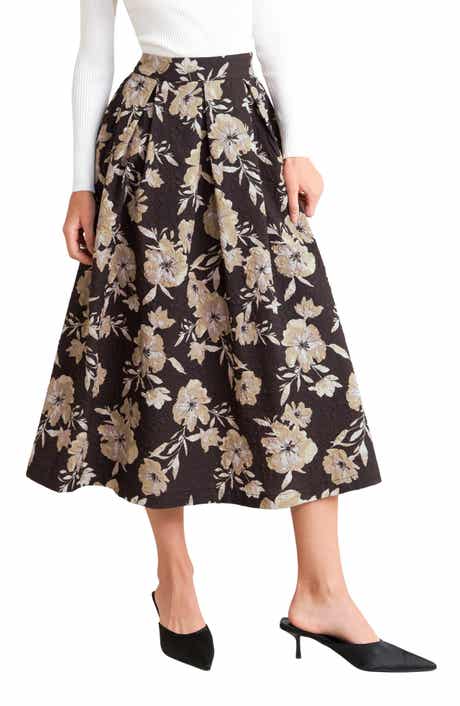 Textured Floral Midi Skirt