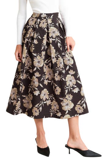 Freemarket Textured Floral Midi Skirt In Dark Brown