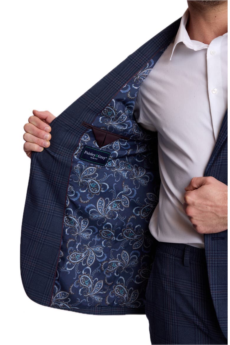 Dover Slim Notch Lapel Suit Jacket, Alternate, color, NAVY BURGUNDY PLAID