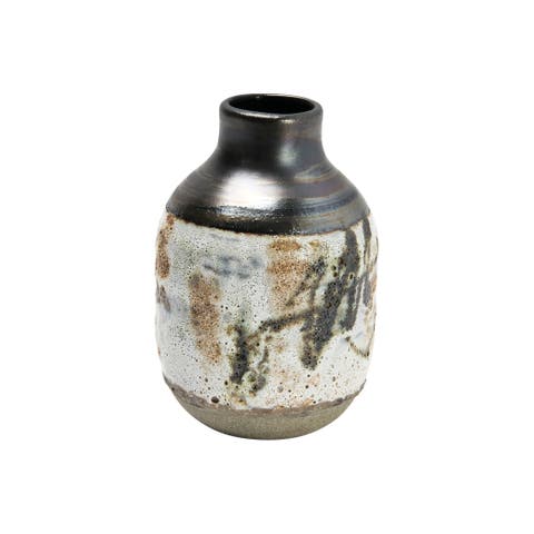 Hand Painted Stoneware Vase with Reactive Glaze