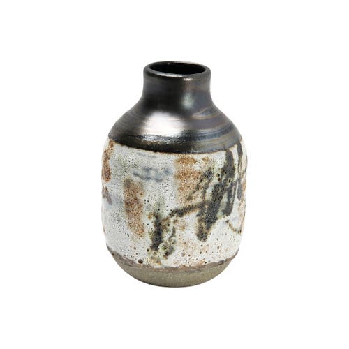 Storied Home Hand Painted Stoneware Vase With Reactive Glaze In Black