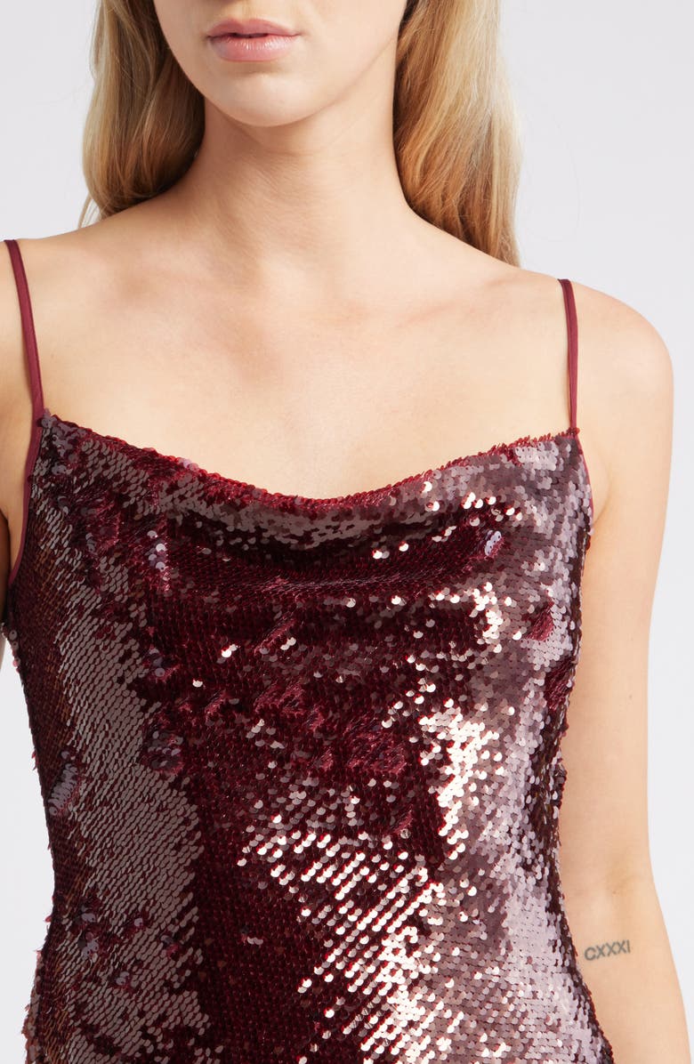 Julia Jordan Sequin Cowl Neck Maxi Cocktail Dress, Alternate, color, Wine